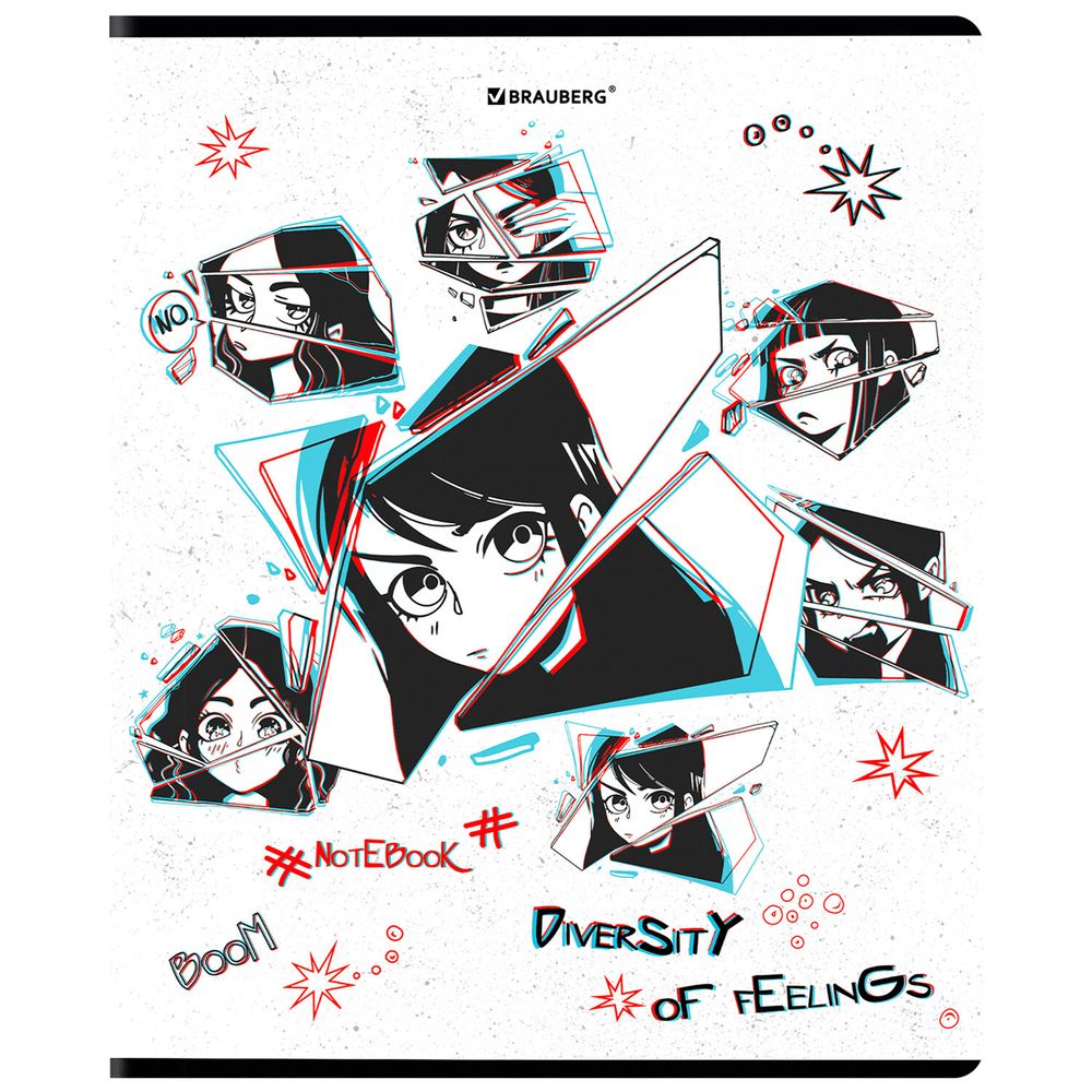 Тетрадь А5, 48 л., BRAUBERG, скоба, клетка, глянцевый лак, "Аниме" (микс в спайке)