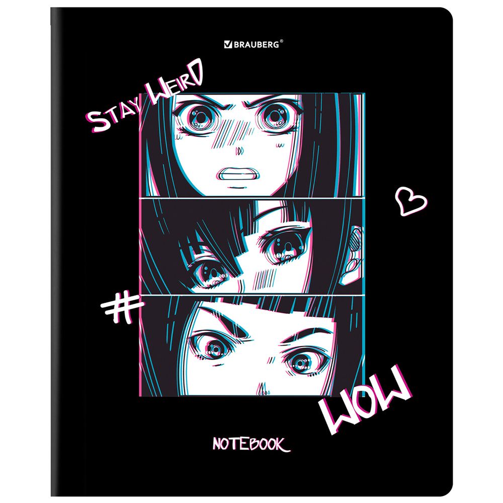 Тетрадь А5, 48 л., BRAUBERG, скоба, клетка, глянцевый лак, "Аниме" (микс в спайке)