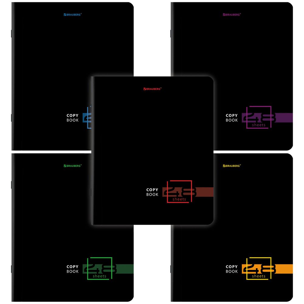 Тетрадь А5, 48 л., BRAUBERG, скоба, клетка, глянцевый лак, "Dark" (микс в спайке)