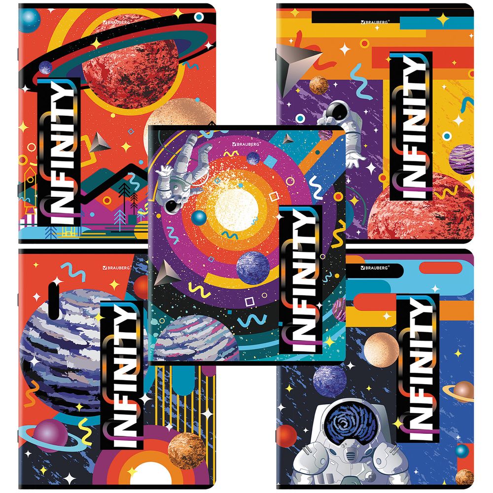 Тетрадь А5, 48 л., BRAUBERG, скоба, клетка, TWIN-лак, "SpaceX" (микс в спайке)