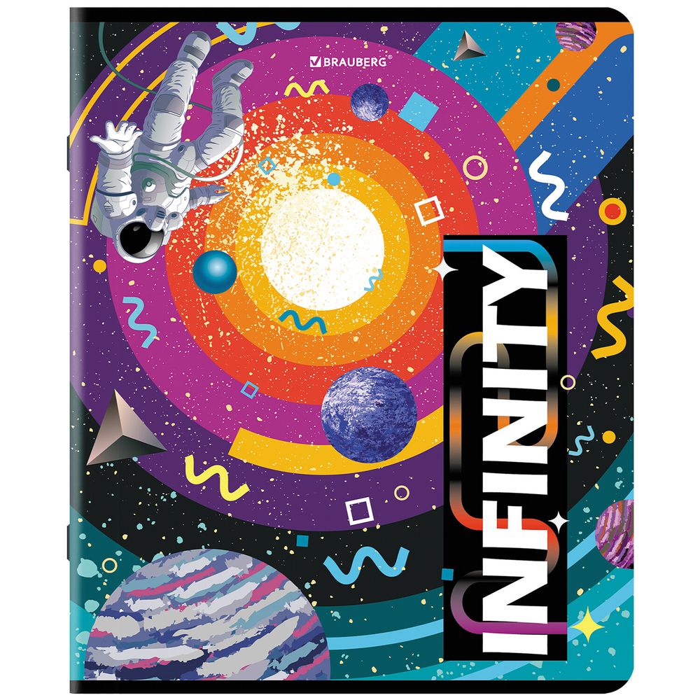 Тетрадь А5, 48 л., BRAUBERG, скоба, клетка, TWIN-лак, "SpaceX" (микс в спайке)