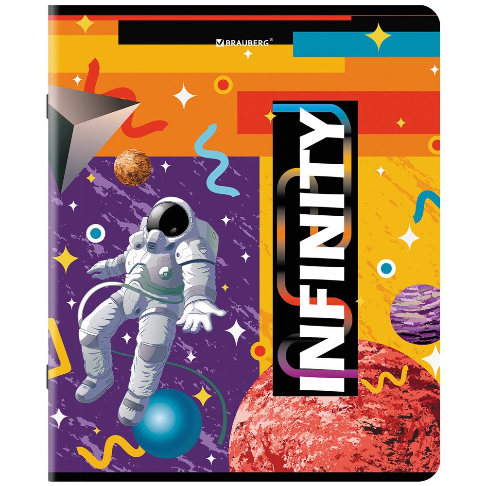 Тетрадь А5, 48 л., BRAUBERG, скоба, клетка, TWIN-лак, "SpaceX" (микс в спайке)