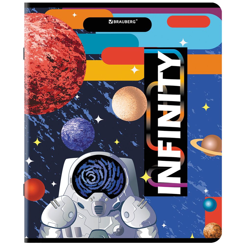 Тетрадь А5, 48 л., BRAUBERG, скоба, клетка, TWIN-лак, "SpaceX" (микс в спайке)