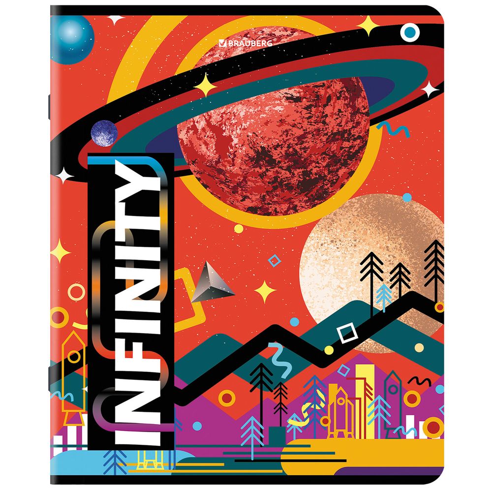 Тетрадь А5, 48 л., BRAUBERG, скоба, клетка, TWIN-лак, "SpaceX" (микс в спайке)