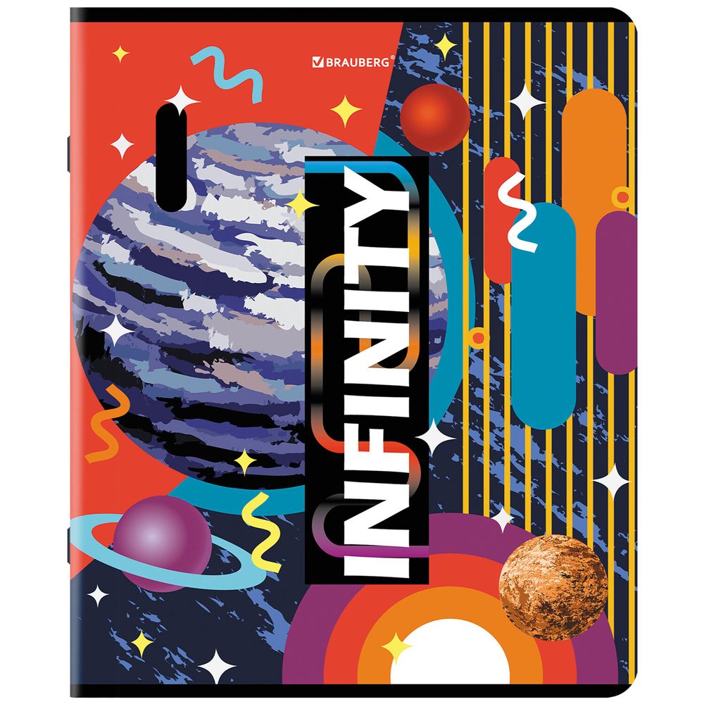 Тетрадь А5, 48 л., BRAUBERG, скоба, клетка, TWIN-лак, "SpaceX" (микс в спайке)