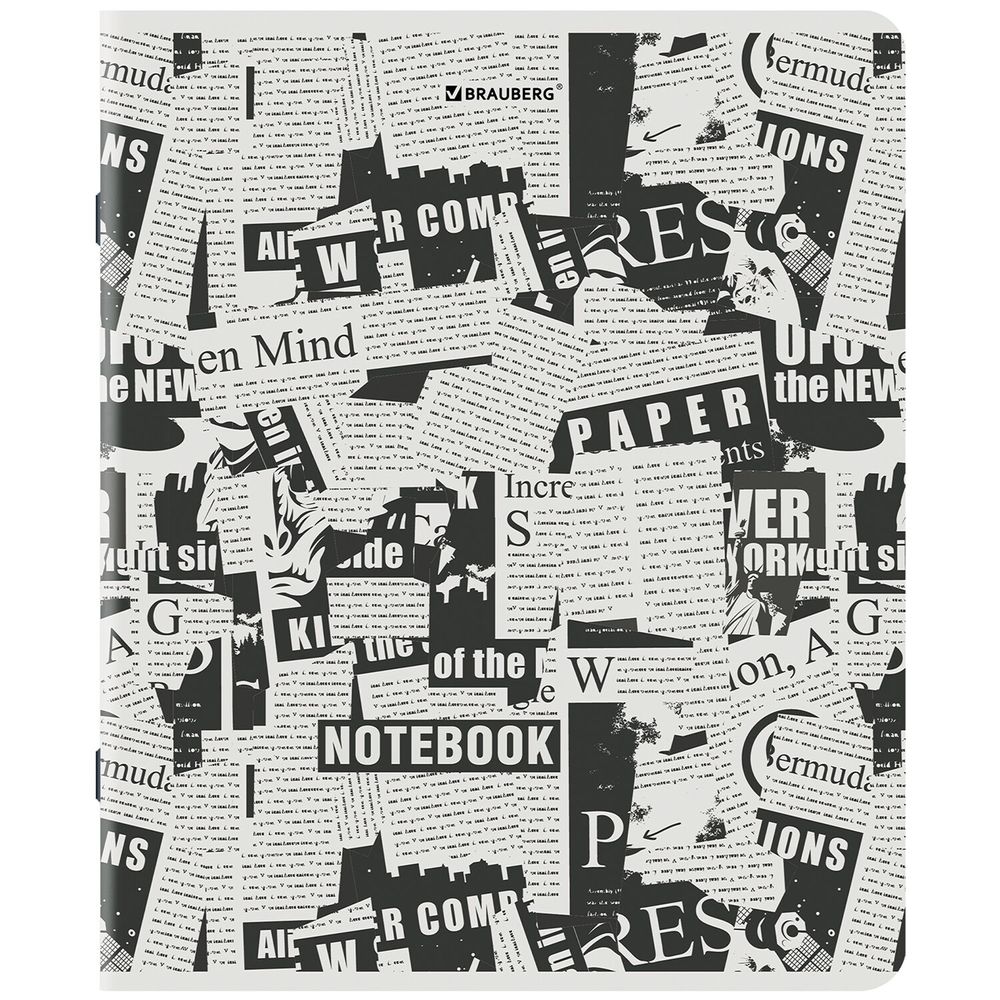 Тетрадь А5, 48 л., BRAUBERG, скоба, клетка, TWIN-лак, "Газета" (микс в спайке)
