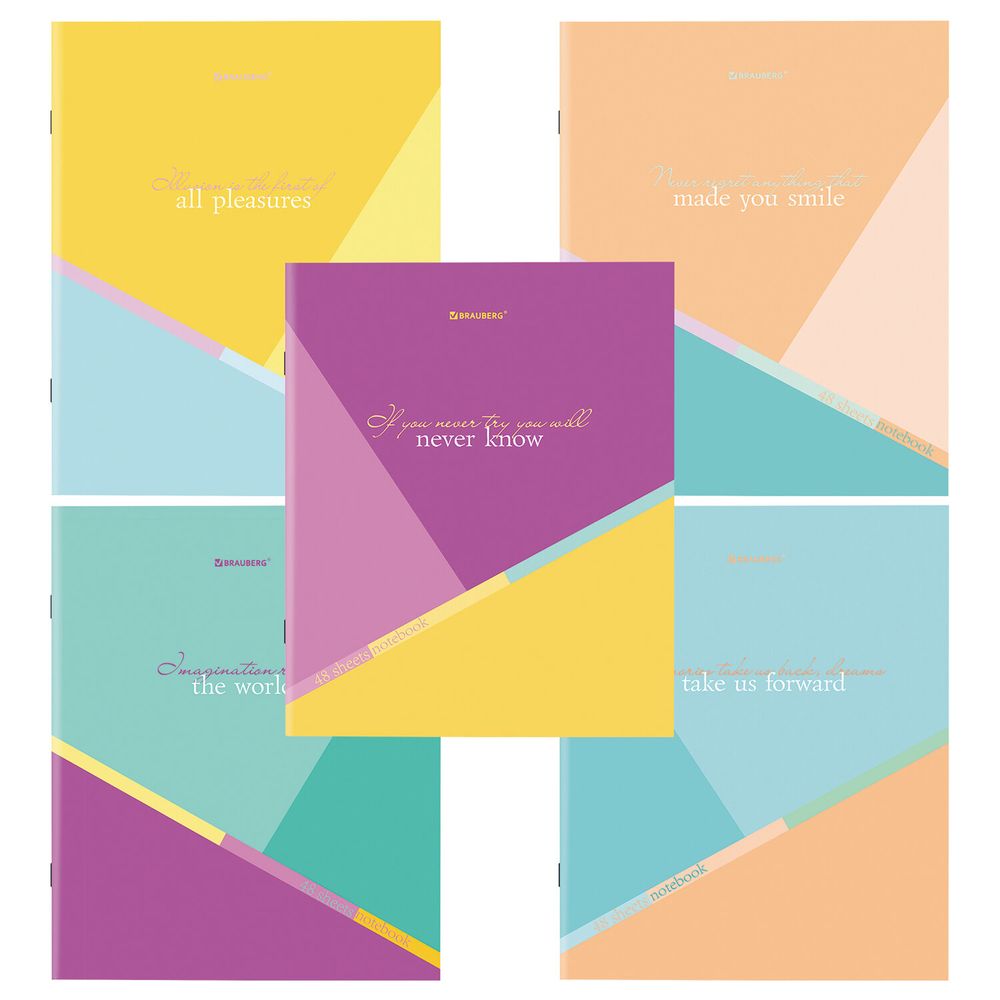 Тетрадь А5 48 л. BRAUBERG скоба, клетка, обложка картон, "Multicolor" (микс в спайке)