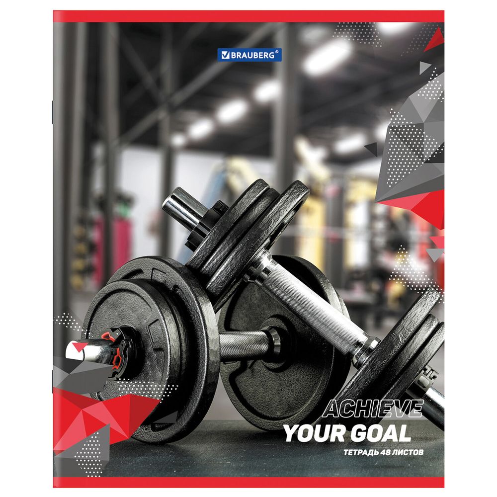 Тетрадь А5 48 л. BRAUBERG скоба, клетка, обложка картон, "Sport Club" (микс в спайке)