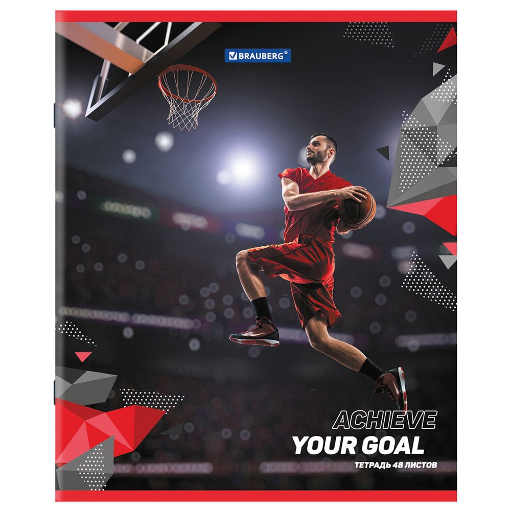 Тетрадь А5 48 л. BRAUBERG скоба, клетка, обложка картон, "Sport Club" (микс в спайке)