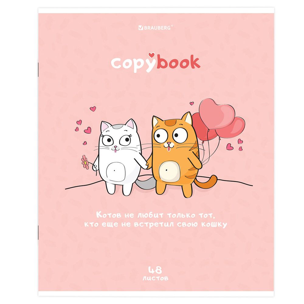Тетрадь А5, 48 л., BRAUBERG, скоба, клетка, обложка картон, "Кот-Энтузиаст" (микс в спайке)