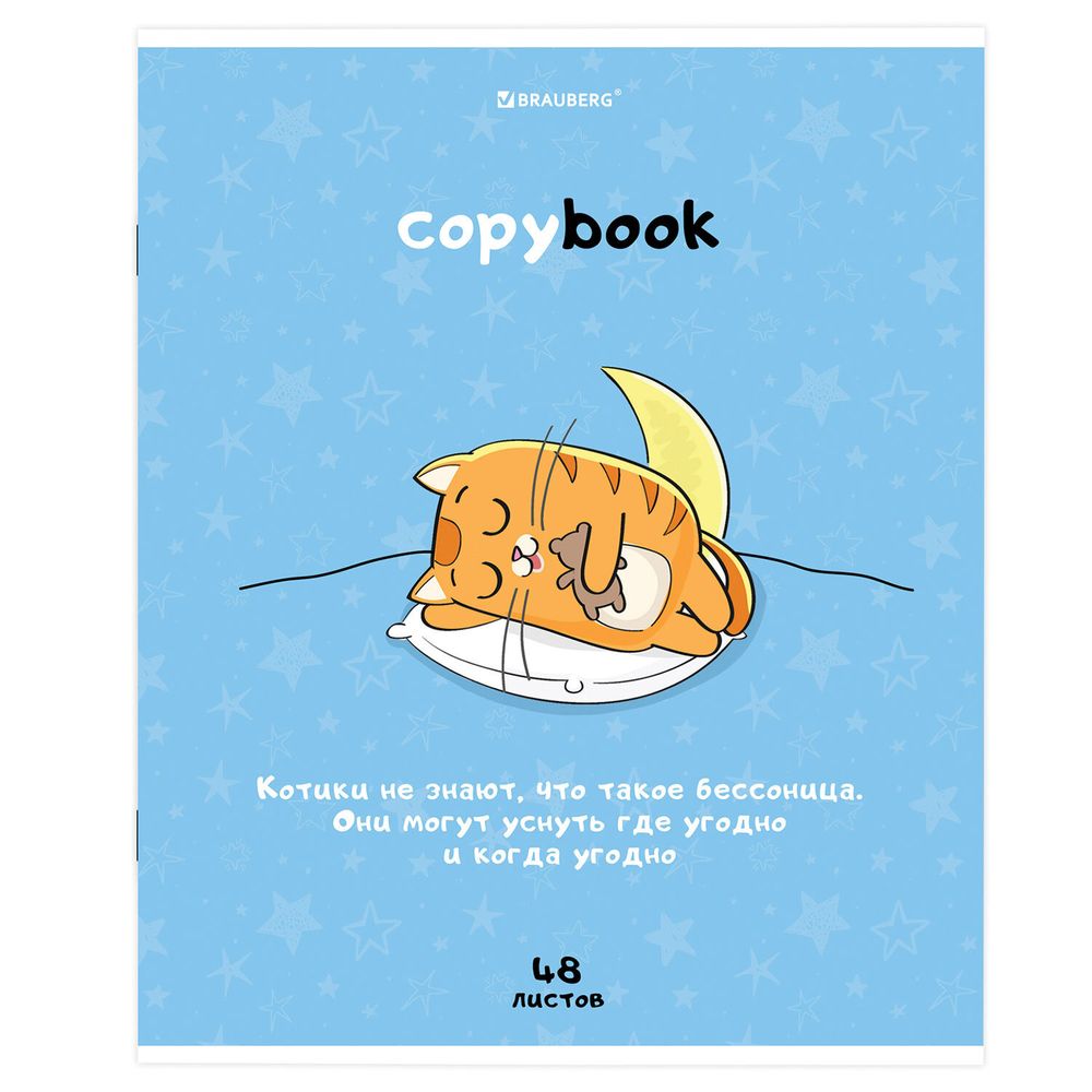Тетрадь А5, 48 л., BRAUBERG, скоба, клетка, обложка картон, "Кот-Энтузиаст" (микс в спайке)
