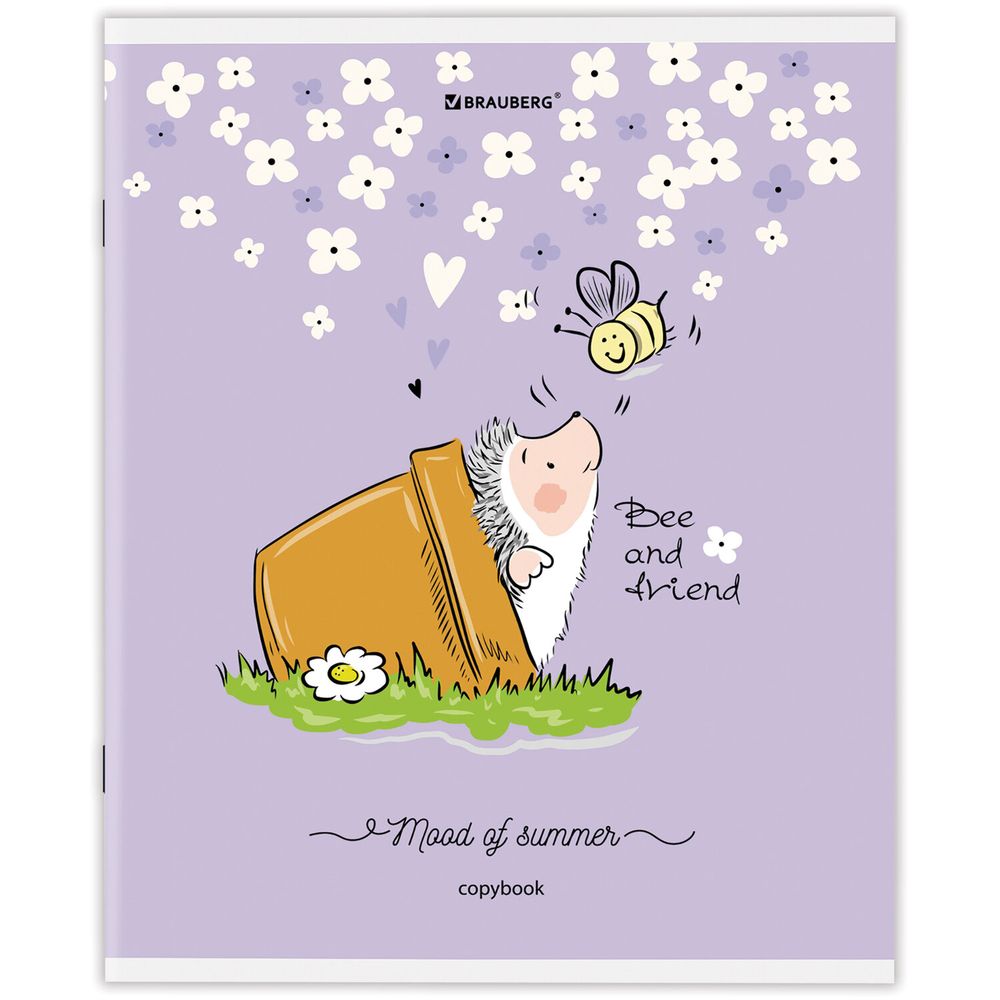 Тетрадь А5 48 л. BRAUBERG скоба, клетка, обложка картон, "Приключения Ёжика" (микс в спайке)