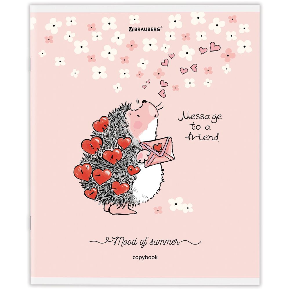 Тетрадь А5 48 л. BRAUBERG скоба, клетка, обложка картон, "Приключения Ёжика" (микс в спайке)