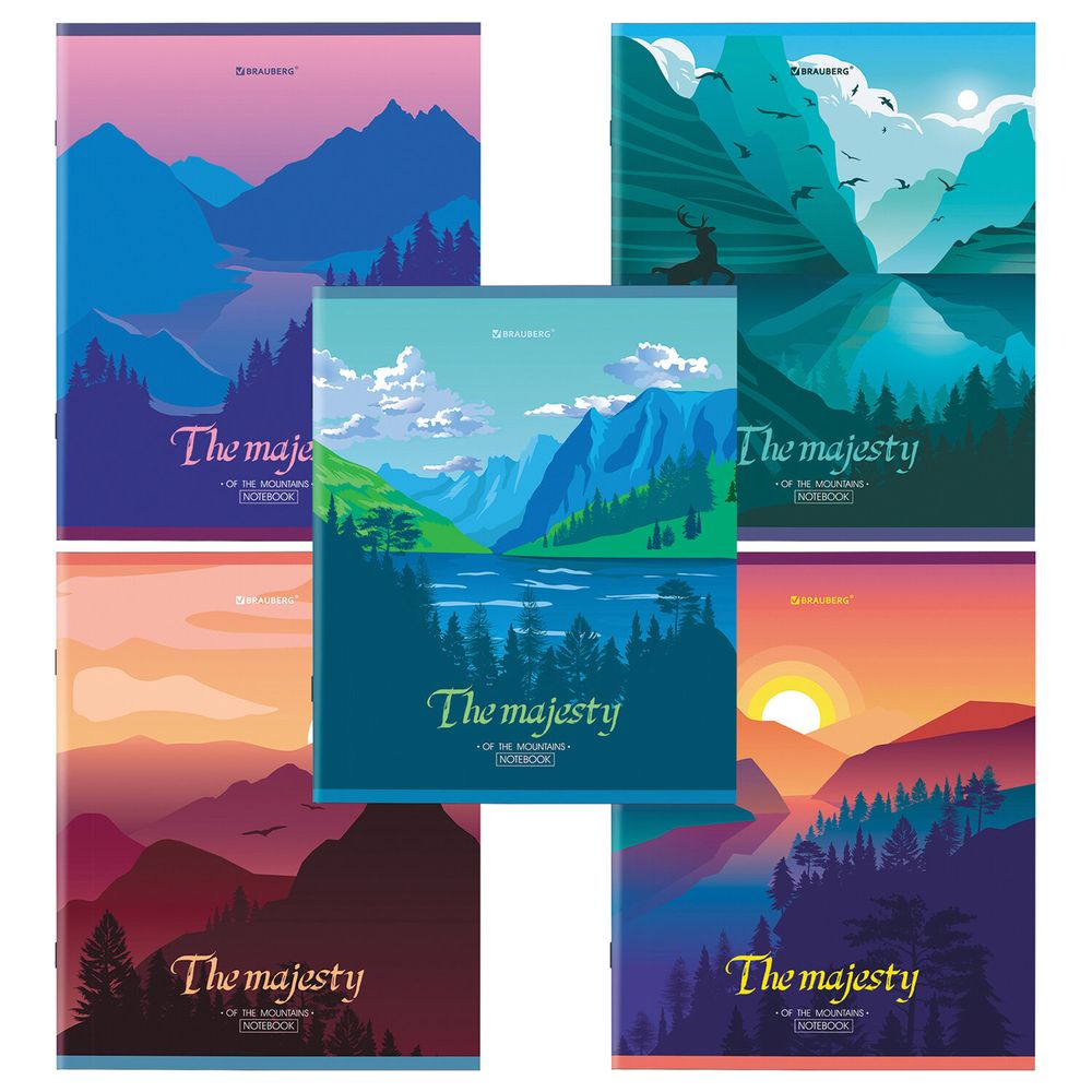 Тетрадь А5 48 л. BRAUBERG скоба, клетка, обложка картон, "Majesty" (микс в спайке)