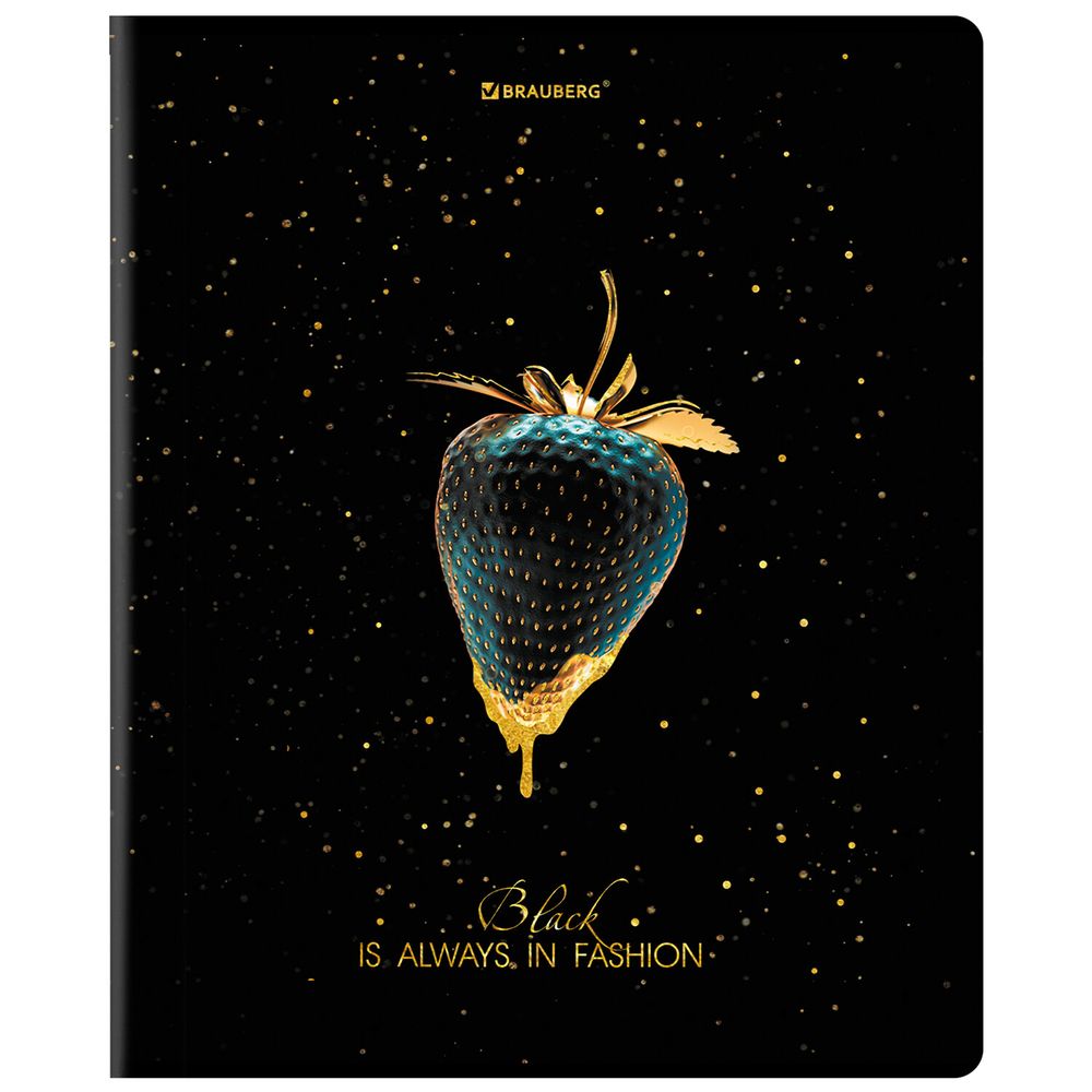 Тетрадь А5, 48 л., BRAUBERG, скоба, клетка, матовая ламинация, фольга, "Black&Gold" (микс в спайке)