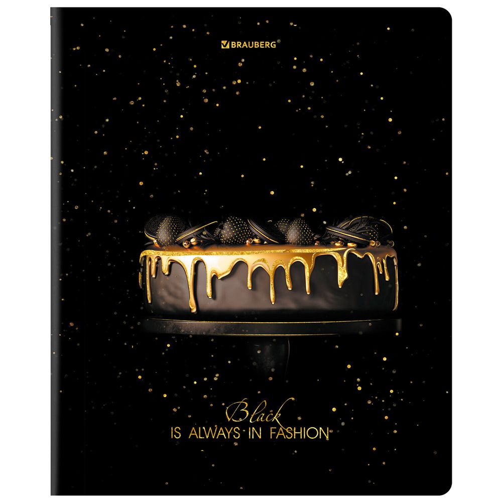 Тетрадь А5, 48 л., BRAUBERG, скоба, клетка, матовая ламинация, фольга, "Black&Gold" (микс в спайке)