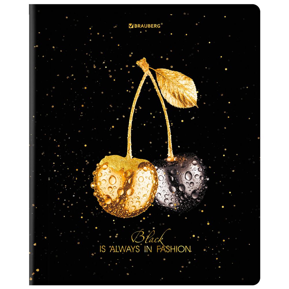 Тетрадь А5, 48 л., BRAUBERG, скоба, клетка, матовая ламинация, фольга, "Black&Gold" (микс в спайке)
