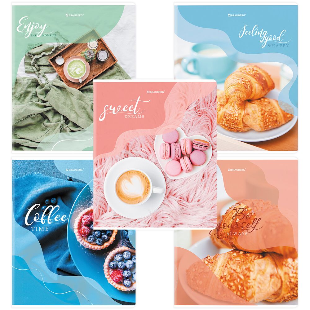 Тетрадь А5, 48 л., BRAUBERG, скоба, клетка, матовая ламинация, выборочный лак, "Sweets" (микс в спайке)