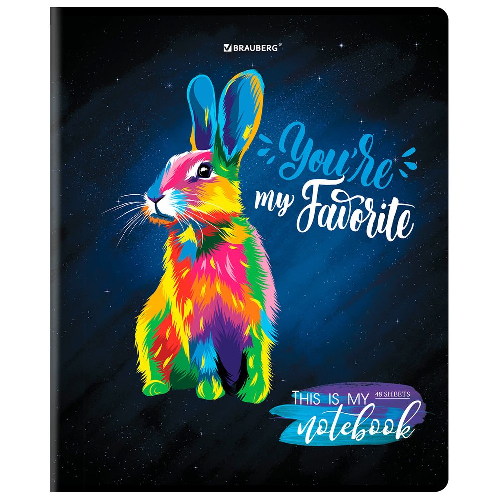 Тетрадь А5, 48 л., BRAUBERG, скоба, клетка, матовая ламинация, выборочный лак, "Animals Pop-Art" (микс в спайке)