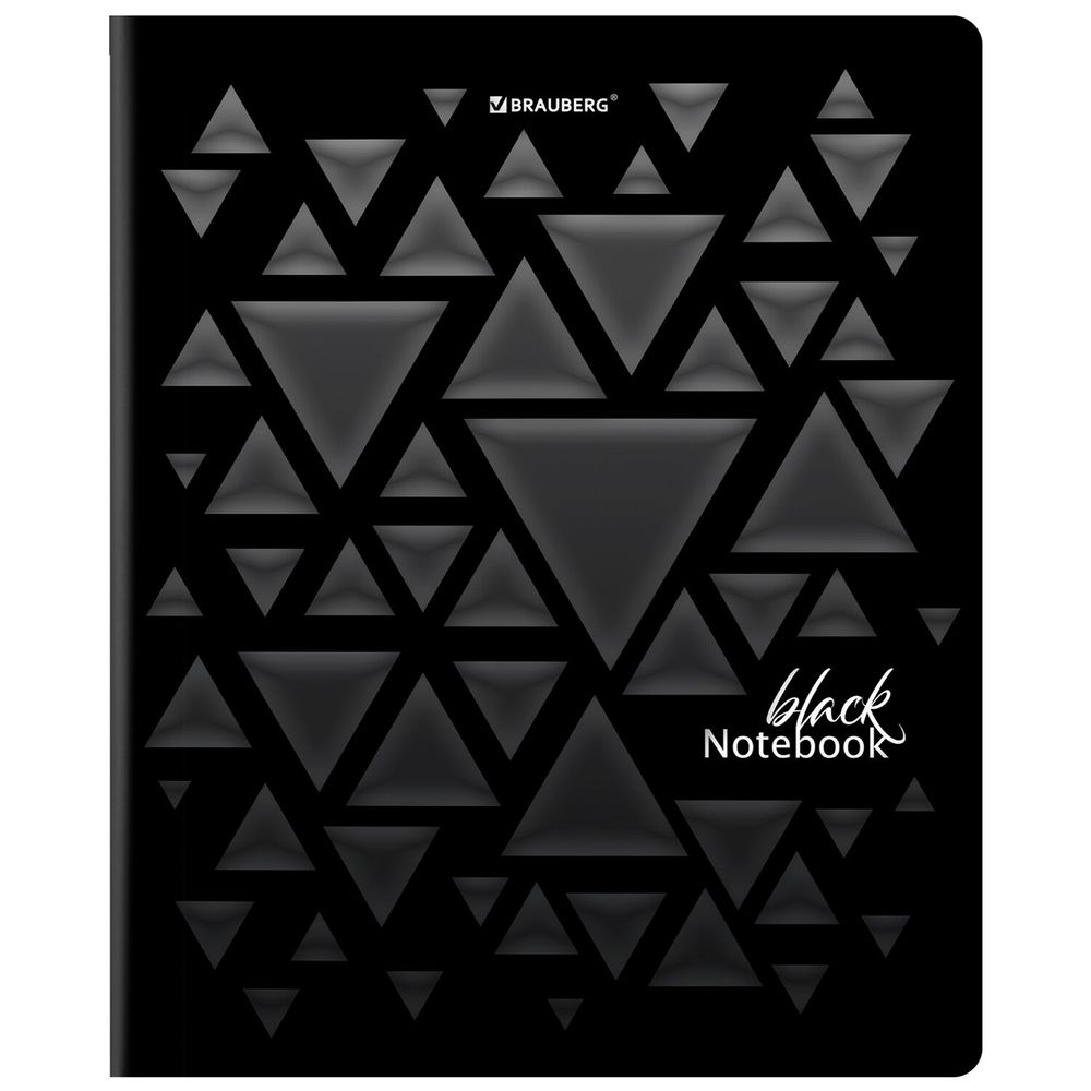 Тетрадь А5, 48 л., BRAUBERG, скоба, клетка, матовая ламинация, выборочный лак, "Black" (микс в спайке)