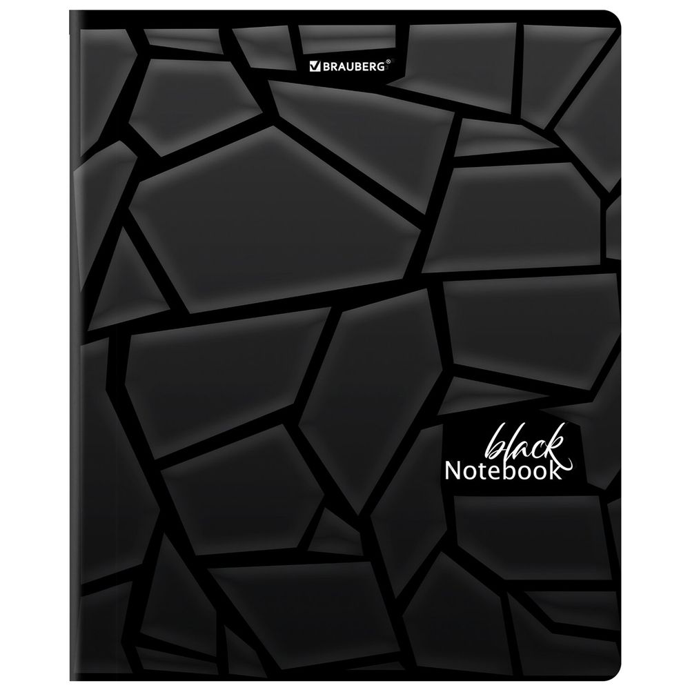 Тетрадь А5, 48 л., BRAUBERG, скоба, клетка, матовая ламинация, выборочный лак, "Black" (микс в спайке)