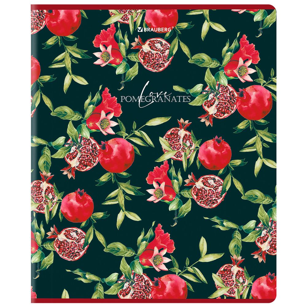 Тетрадь А5, 48 л., BRAUBERG, скоба, клетка, матовая ламинация, выборочный лак, "Гранаты" (микс в спайке)