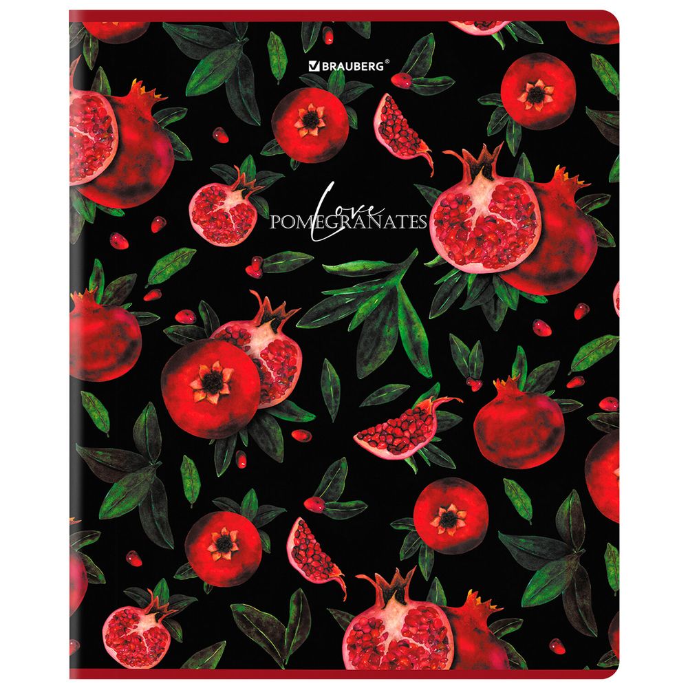 Тетрадь А5, 48 л., BRAUBERG, скоба, клетка, матовая ламинация, выборочный лак, "Гранаты" (микс в спайке)