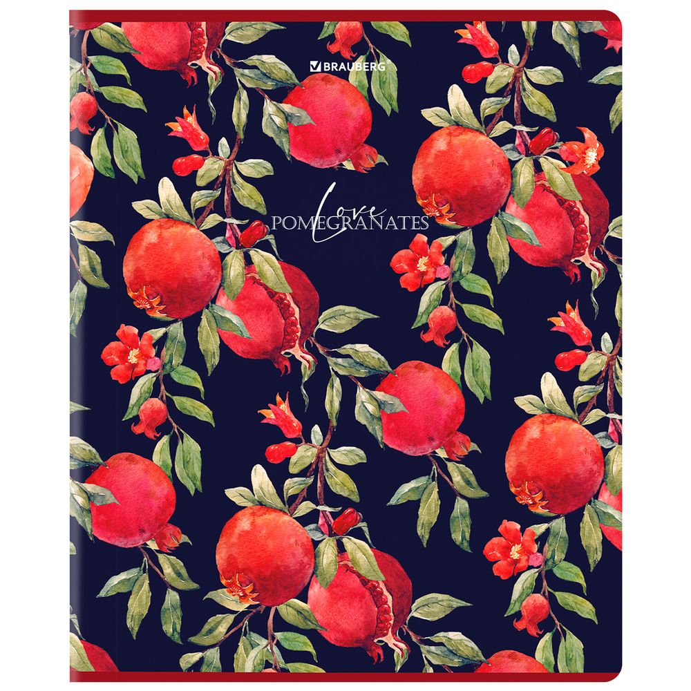 Тетрадь А5, 48 л., BRAUBERG, скоба, клетка, матовая ламинация, выборочный лак, "Гранаты" (микс в спайке)