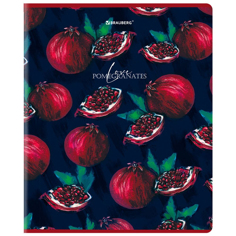 Тетрадь А5, 48 л., BRAUBERG, скоба, клетка, матовая ламинация, выборочный лак, "Гранаты" (микс в спайке)