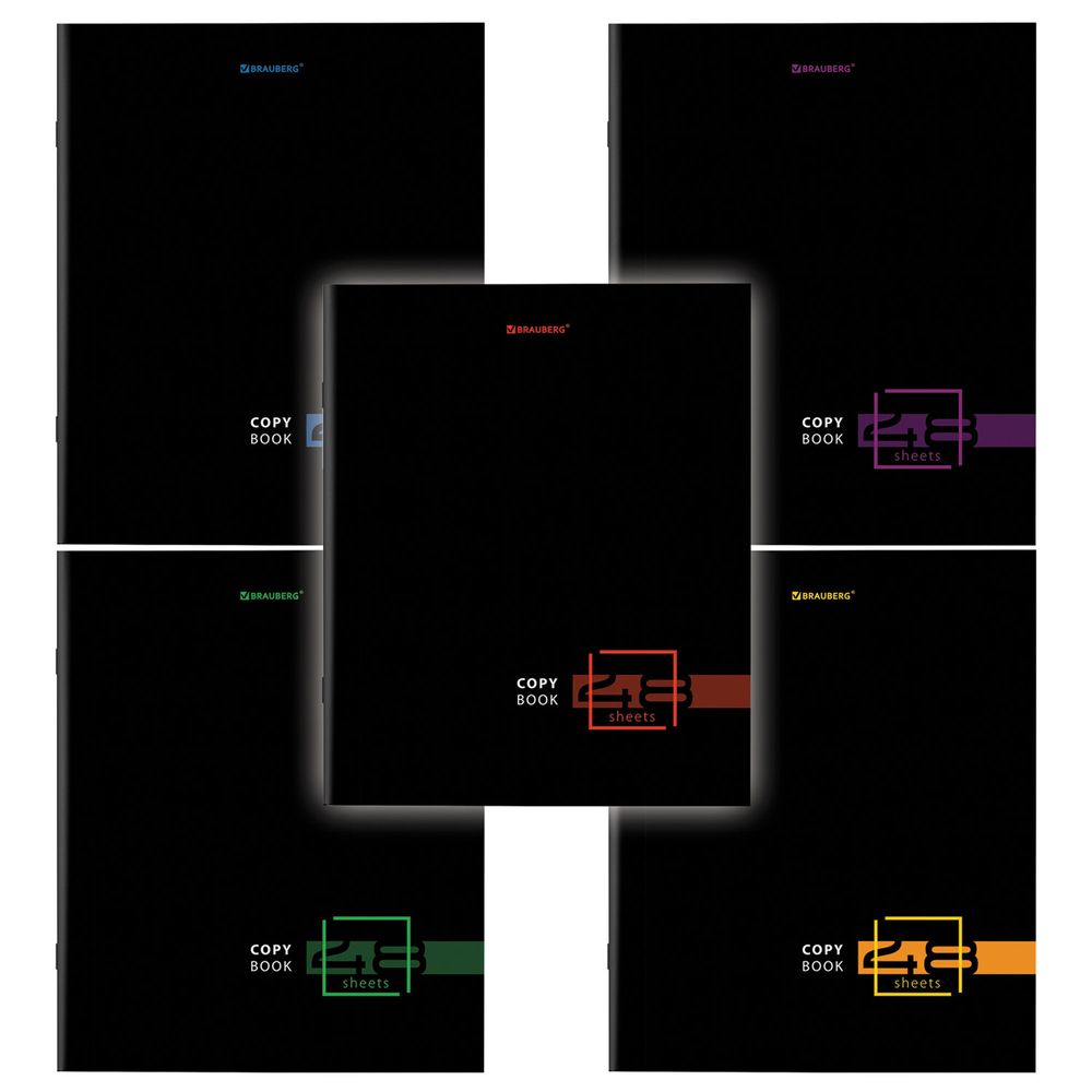Тетрадь А5 48 л. BRAUBERG скоба, линия, обложка картон, "Dark" (микс в спайке)
