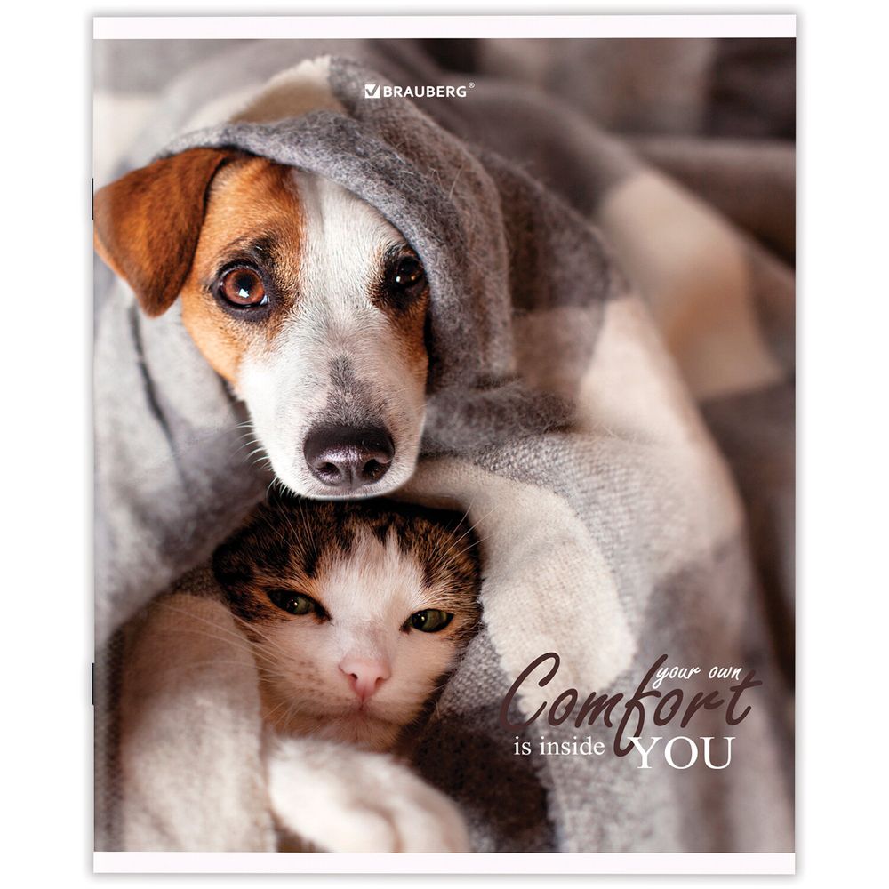 Тетрадь А5 48 л. BRAUBERG скоба, линия, обложка картон, "Питомцы" (микс в спайке)