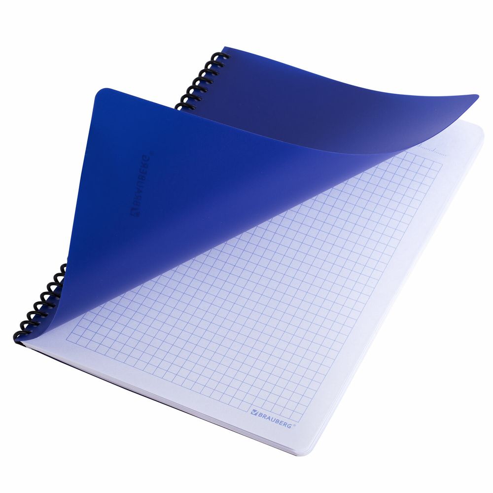 Тетрадь А5 80 л. BRAUBERG "Metropolis", спираль пластиковая, клетка, обложка пластик, СИНИЙ