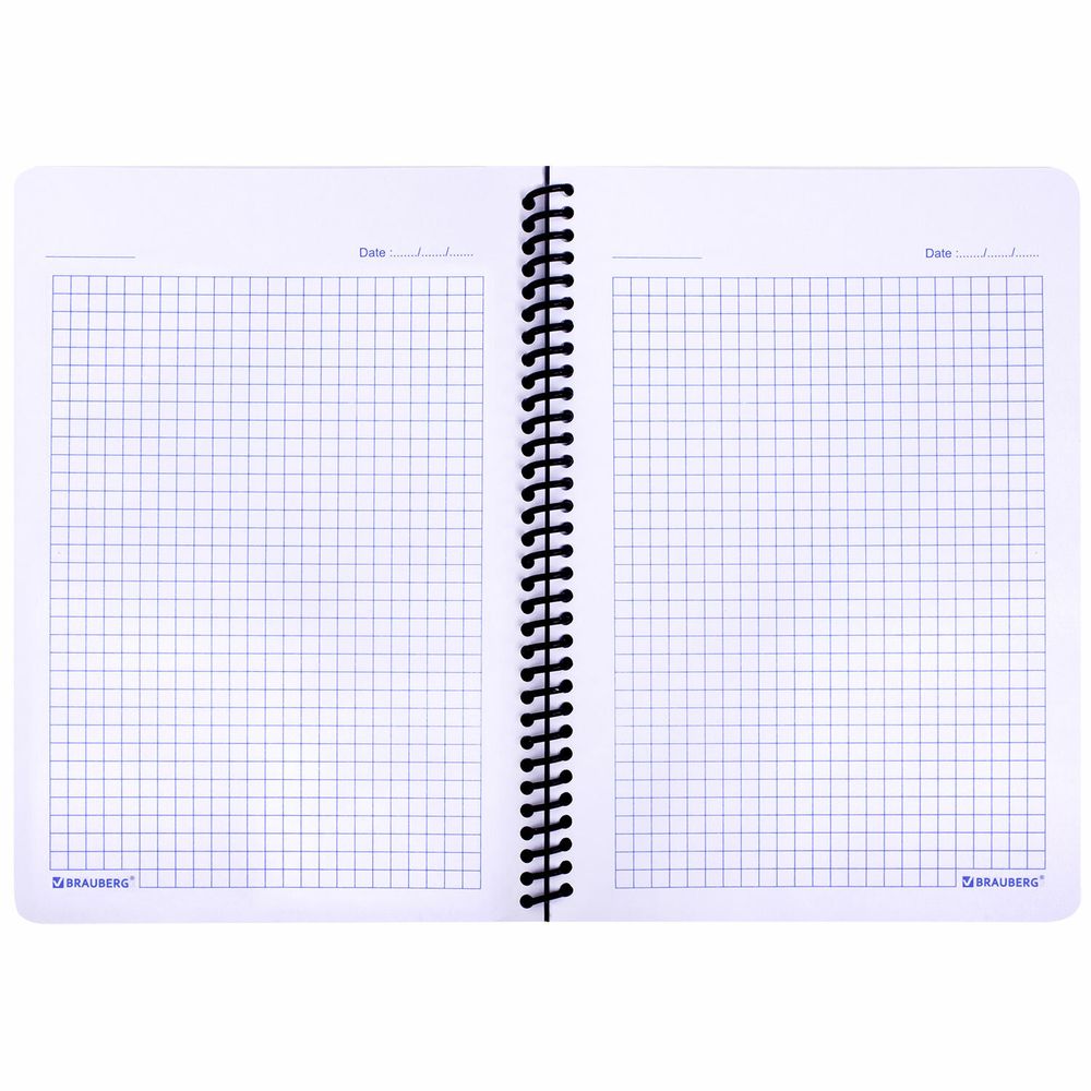 Тетрадь А5 80 л. BRAUBERG "Metropolis", спираль пластиковая, клетка, обложка пластик, СИНИЙ