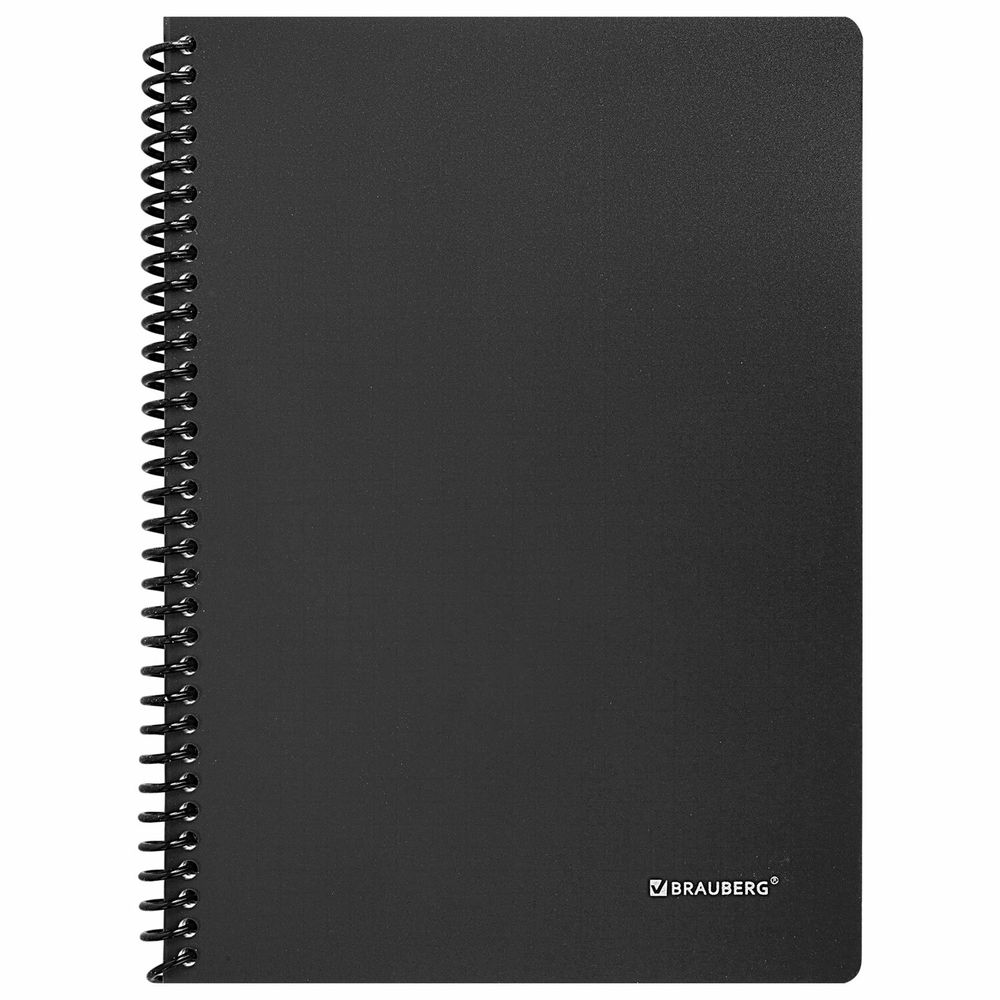 Тетрадь А5 80 л. BRAUBERG "Metropolis", спираль пластиковая, клетка, обложка пластик, ЧЕРНЫЙ