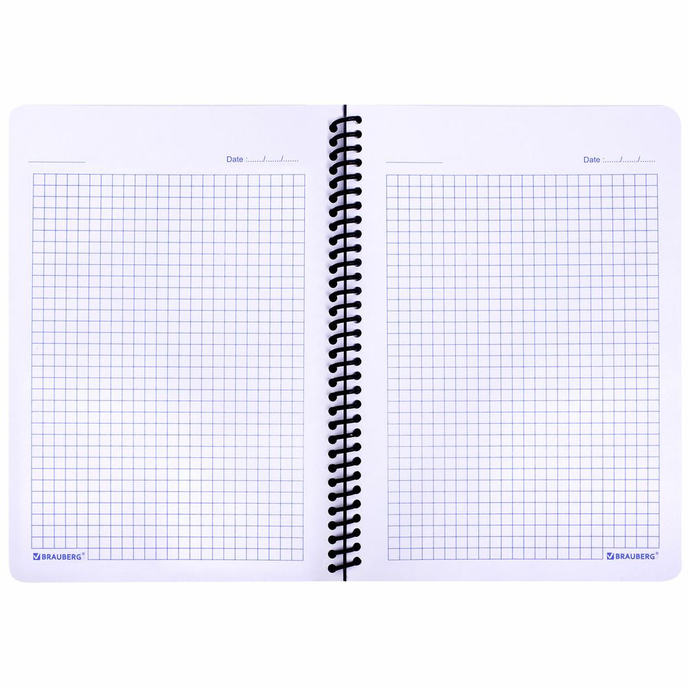 Тетрадь А5 80 л. BRAUBERG "Metropolis", спираль пластиковая, клетка, обложка пластик, ЧЕРНЫЙ
