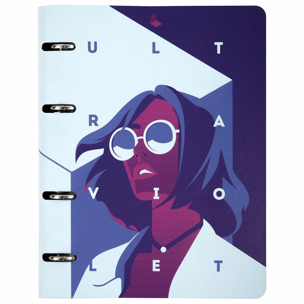 Тетрадь на кольцах А5 (180х220 мм), 80 листов, под кожу, клетка, BRAUBERG VISTA, Ultraviolet