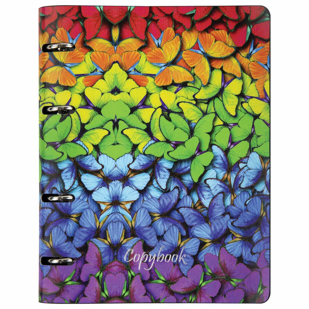 Тетрадь на кольцах А5 (180х220 мм), 80 листов, под кожу, клетка, тиснение фольгой, BRAUBERG VISTA, Butterflies