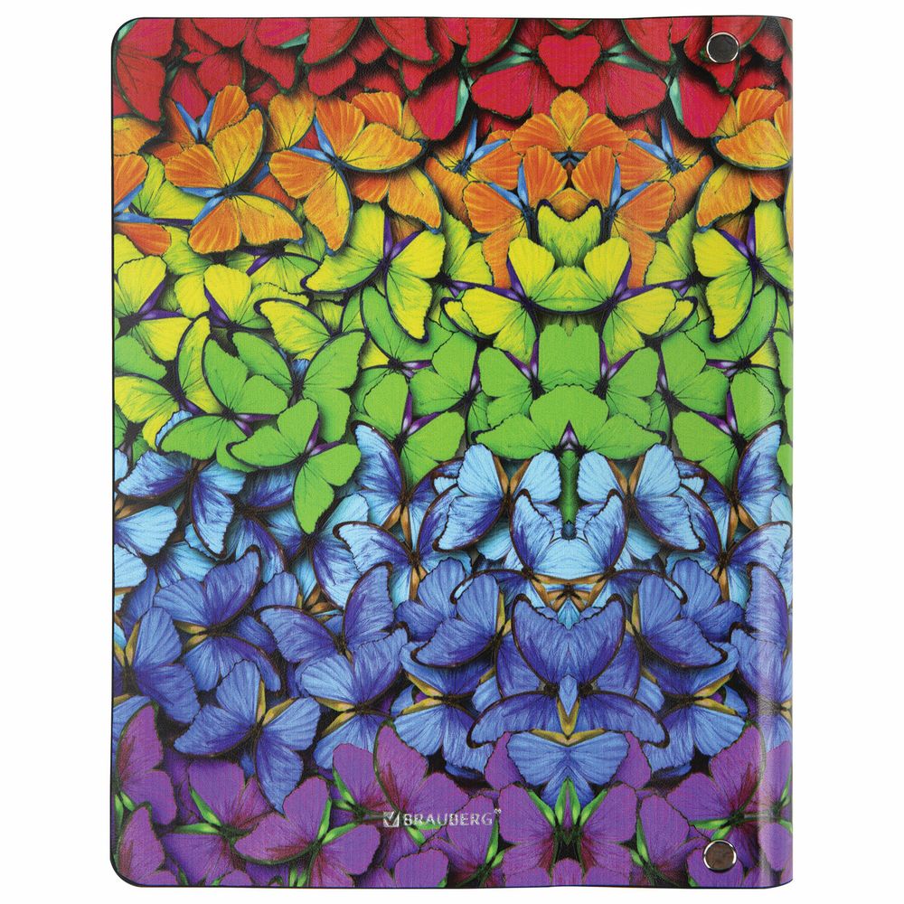 Тетрадь на кольцах А5 (180х220 мм), 80 листов, под кожу, клетка, тиснение фольгой, BRAUBERG VISTA, Butterflies