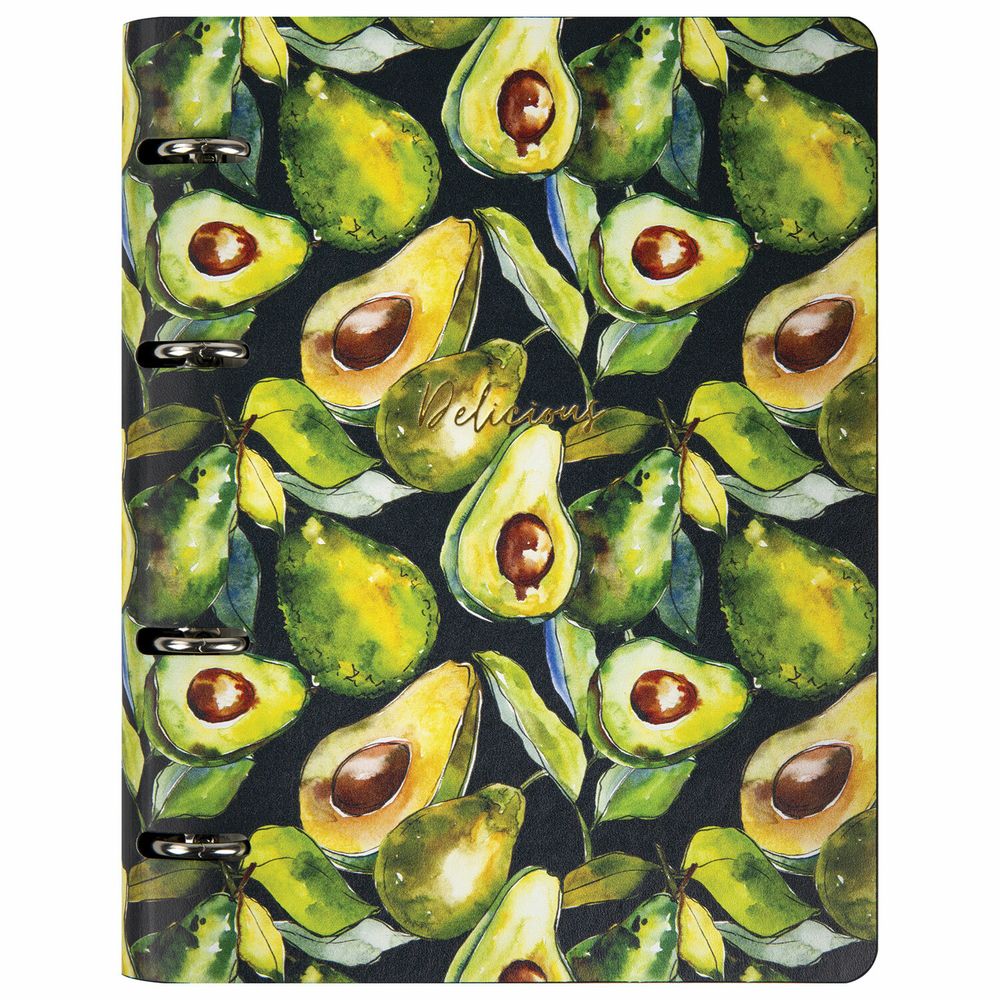 Тетрадь на кольцах А5 (180х220 мм), 80 листов, под кожу, клетка, тиснение фольгой, BRAUBERG VISTA, Avocado