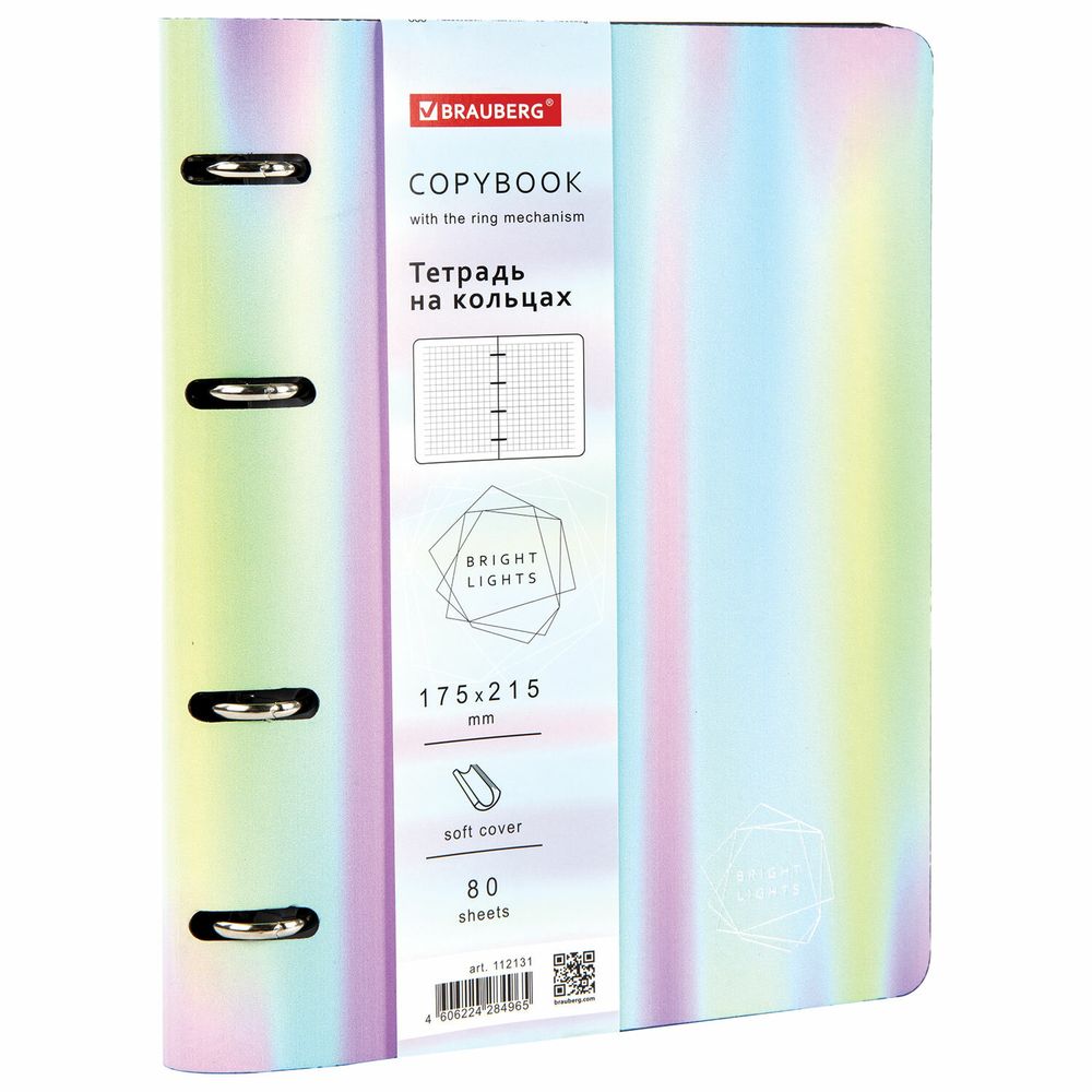 Тетрадь на кольцах А5 (180х220 мм), 80 листов, под кожу, клетка, тиснение фольгой, BRAUBERG VISTA, Gradient
