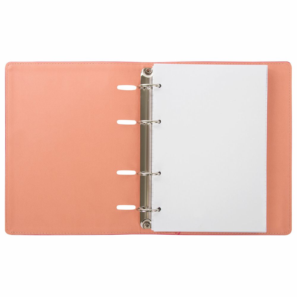 Тетрадь на кольцах А5 (180х220 мм), 120 листов, под кожу, клетка, BRAUBERG "Joy", розовый/светло-розовый