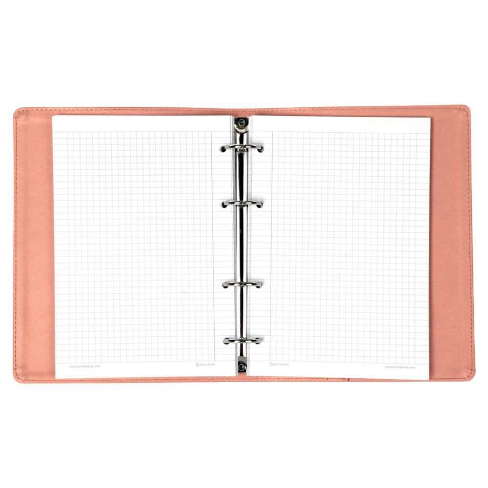 Тетрадь на кольцах А5 (180х220 мм), 120 листов, под кожу, клетка, BRAUBERG "Joy", розовый/светло-розовый