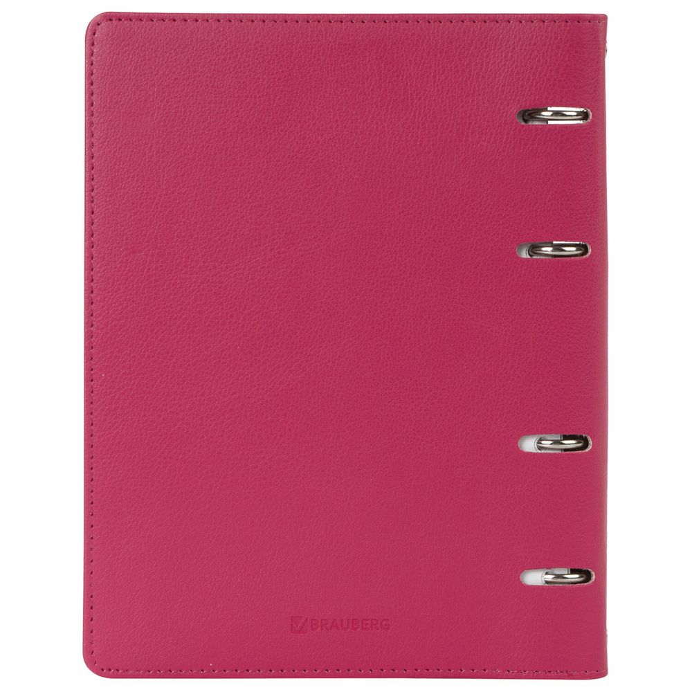 Тетрадь на кольцах А5 (180х220 мм), 120 листов, под кожу, клетка, BRAUBERG "Joy", розовый/светло-розовый