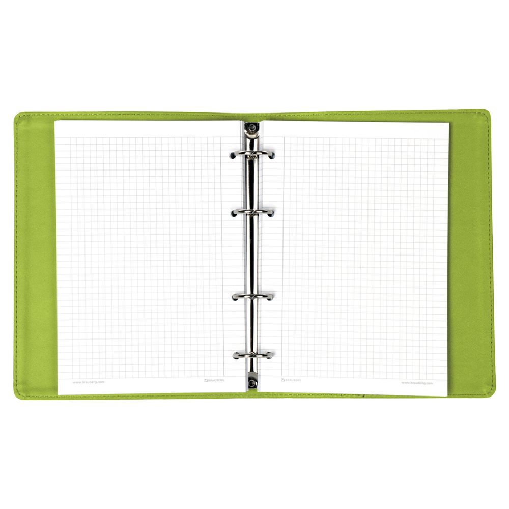 Тетрадь на кольцах А5 (180х220 мм), 120 листов, под кожу, клетка, BRAUBERG "Joy", зелёный/светло-зелёный