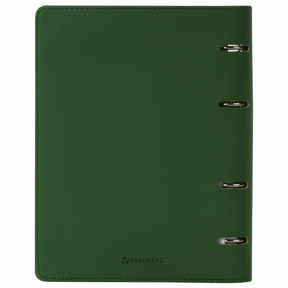 Тетрадь на кольцах А5 (180х220 мм), 120 листов, под кожу, клетка, BRAUBERG "Joy", зелёный/светло-зелёный