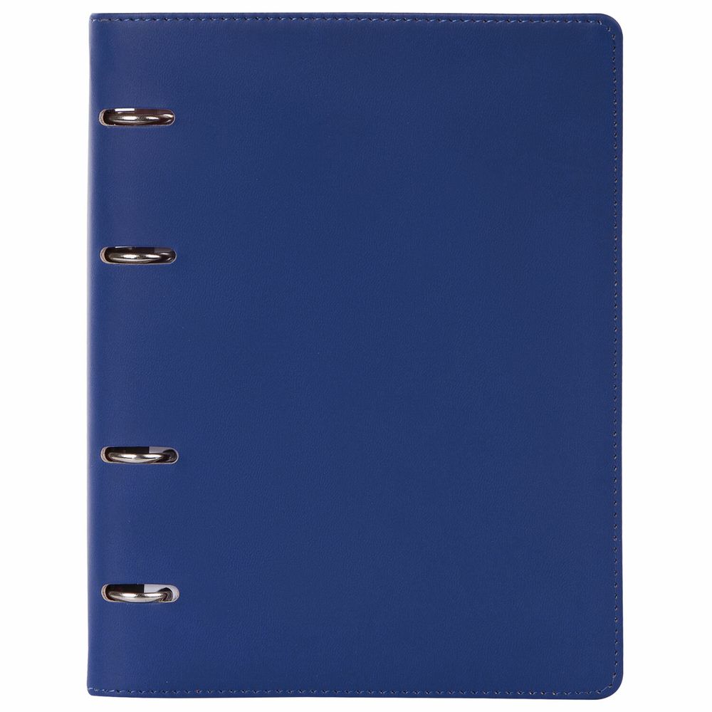 Тетрадь на кольцах А5 (180х220 мм), 120 листов, под кожу, клетка, BRAUBERG "Fusion", синий/оранжевый