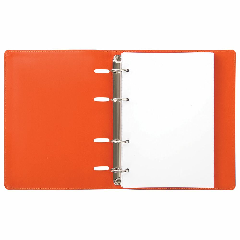 Тетрадь на кольцах А5 (180х220 мм), 120 листов, под кожу, клетка, BRAUBERG "Fusion", синий/оранжевый