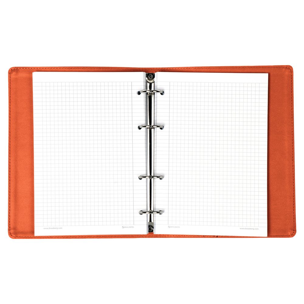 Тетрадь на кольцах А5 (180х220 мм), 120 листов, под кожу, клетка, BRAUBERG "Fusion", синий/оранжевый