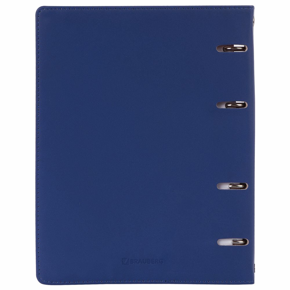 Тетрадь на кольцах А5 (180х220 мм), 120 листов, под кожу, клетка, BRAUBERG "Fusion", синий/оранжевый