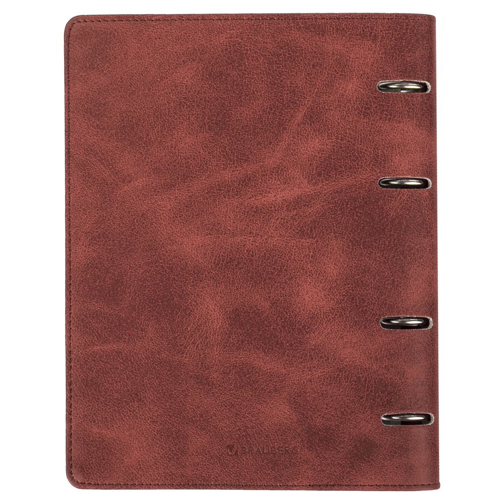 Тетрадь на кольцах А5 (180х220 мм), 120 листов, под кожу, клетка, BRAUBERG "Main", коричневый